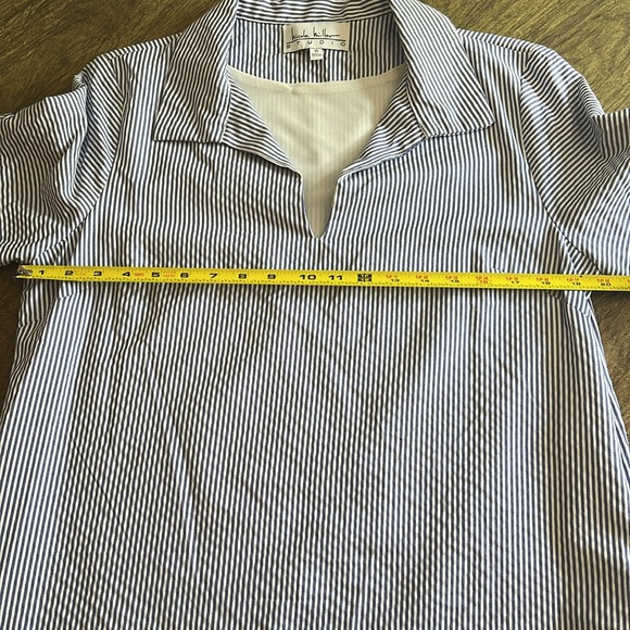 Nicole Miller Studio Blue White Striped Shirt Dress Embroidered Monkeys Size 10 - Picture 10 of 13